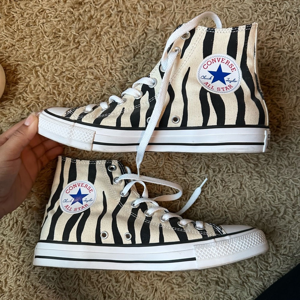Zebra print Converse, Chuck Taylor High Tops. Worn once.